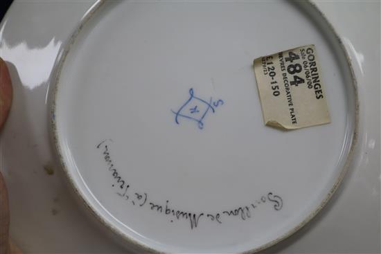 A Sevres cabinet plate, painted with a view titled to underside Pavillon de Musique à Trianon, diam. 24cm